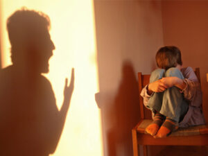 Child scared by yelling adult shadow, need for family counseling.